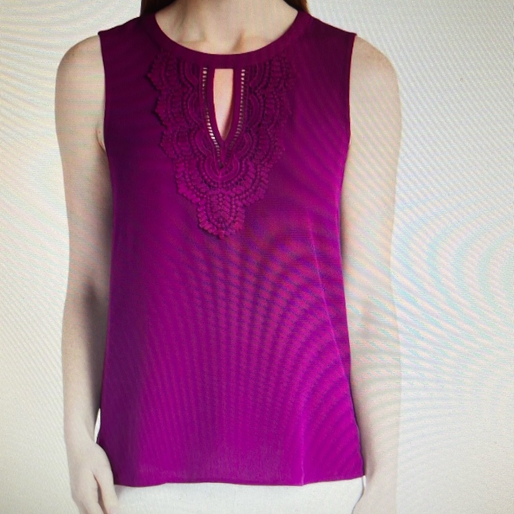 Daniel Rainn Sleeveless Embroidered Keyhole Blouse in Plum
